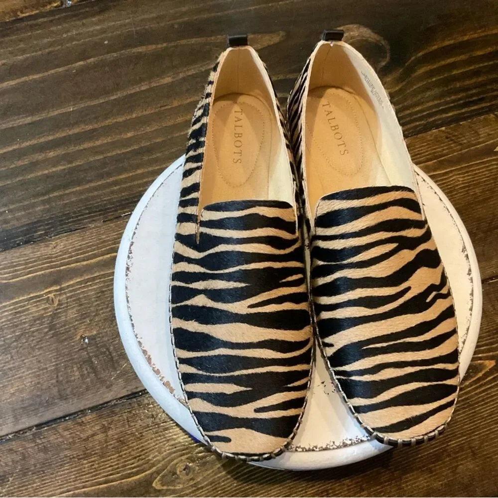 Talbots 8M Zebra Print Hair-On Leather Loafers Slip On Flats Animal